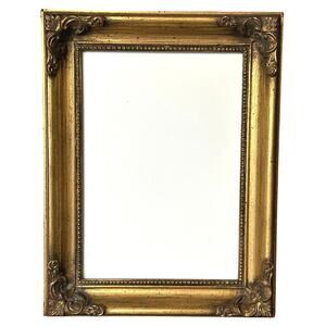 Vintage gold ornate wood picture frame 5x7 corner detail beading hang midcentury